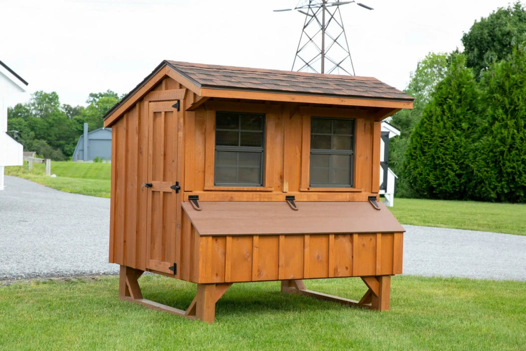 Amish Built 4×6 Quaker Chicken Coop – Cedar/Walnut Brown - The Henhouse Collection - Pet Houses Direct