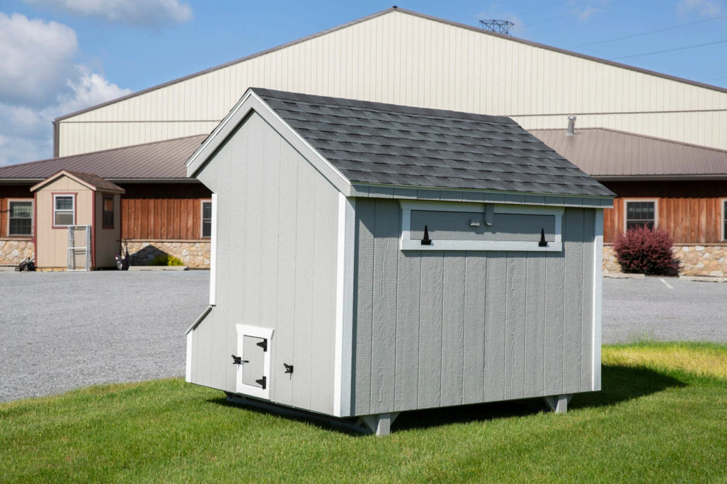 Amish Built 5×8 Quaker Chicken Coop – Gray/White - The Henhouse Collection - Pet Houses Direct