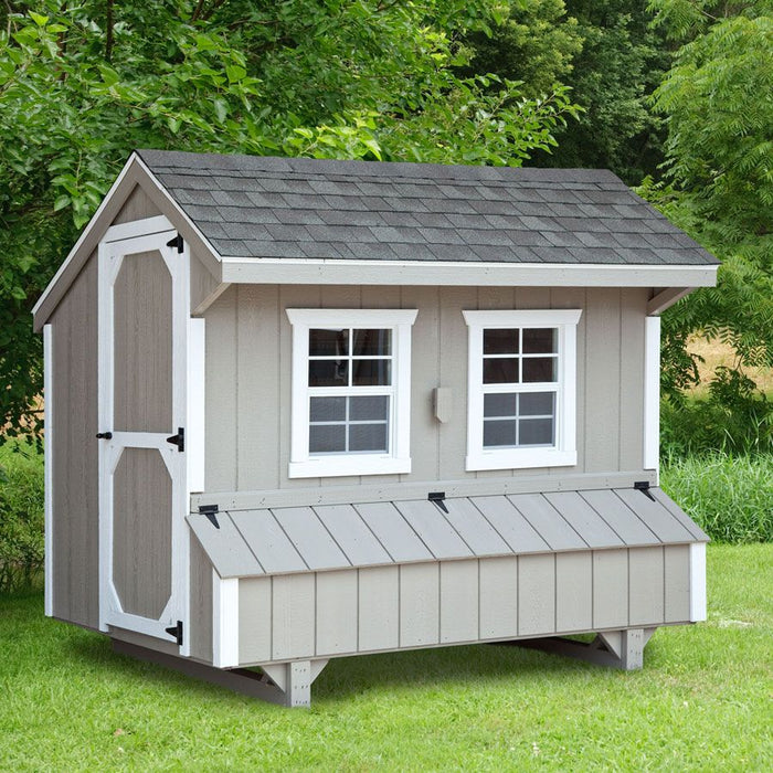 Amish Built 5×8 Quaker Chicken Coop – Gray/White - The Henhouse Collection - Pet Houses Direct