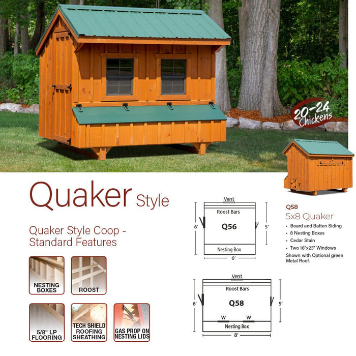 Amish Built 5W x 8L Quaker Chicken Coop - The Henhouse Collection - Pet Houses Direct