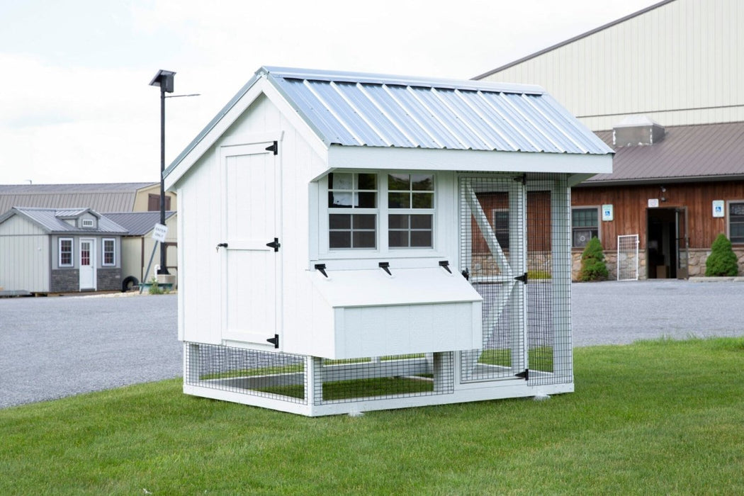 Amish Built 6×8 Combination Quaker Chicken Coop – White/White - The Henhouse Collection - Pet Houses Direct