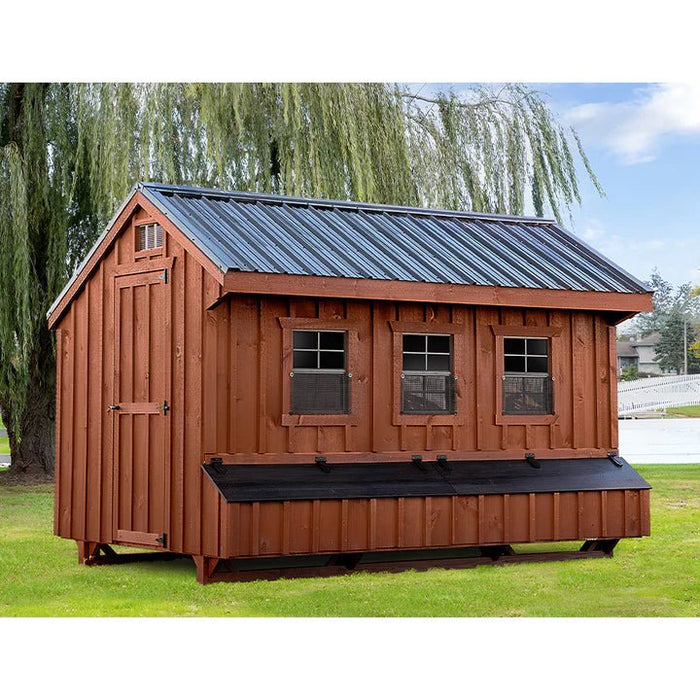 Amish Built 7W x 12L Quaker Chicken Coop with Board and Batten Siding - The Henhouse Collection - Pet Houses Direct