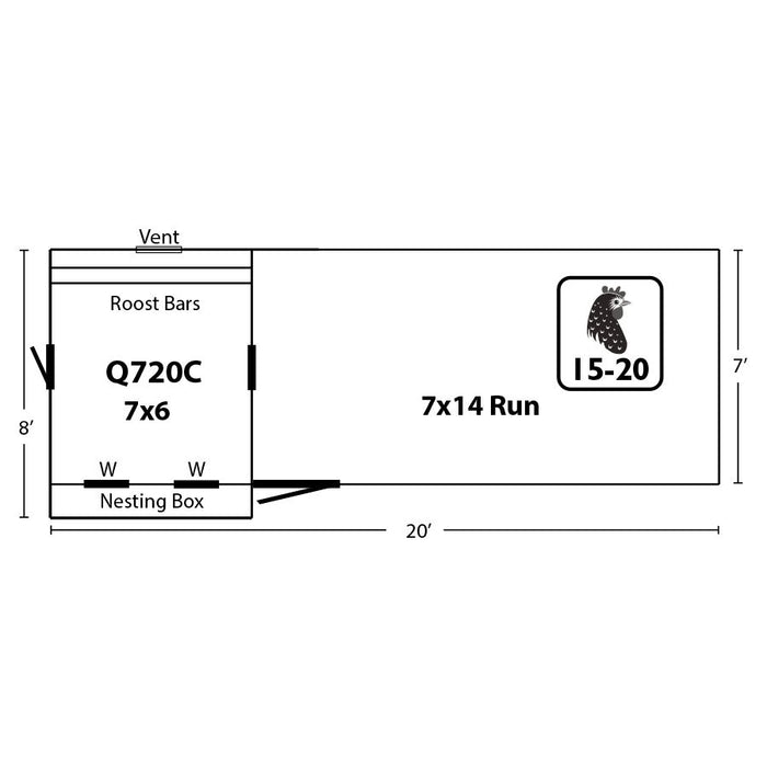 Amish Built 7W x 20L Combination Quaker Chicken Coop w/ Attached Run - The Henhouse Collection - Pet Houses Direct