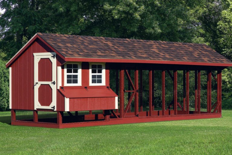 Amish Built 7W x 24L Combination Quaker Chicken Coop w/ Attached Run - The Henhouse Collection - Pet Houses Direct