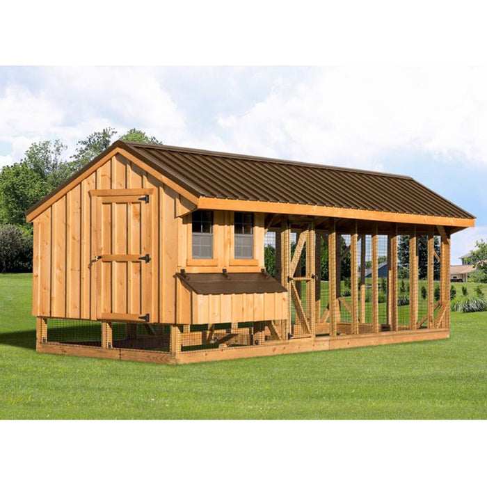 Amish Built 7W x 24L Combination Quaker Chicken Coop w/ Attached Run - The Henhouse Collection - Pet Houses Direct