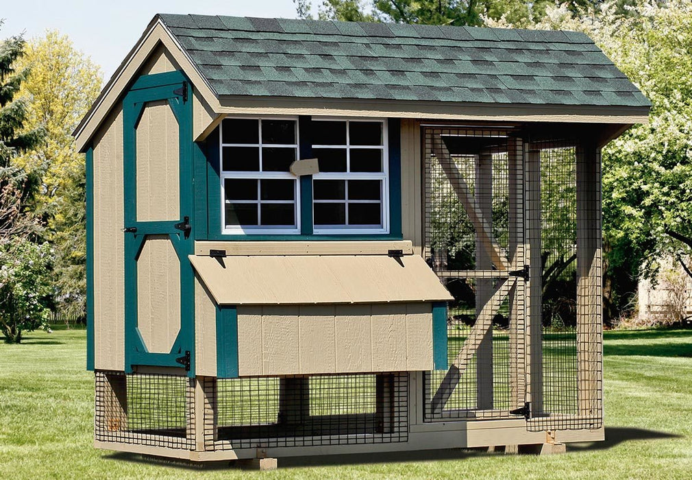 Amish Built Combination Quaker Chicken Coop w/ Attached Run 4' x 8' - The Henhouse Collection - Pet Houses Direct