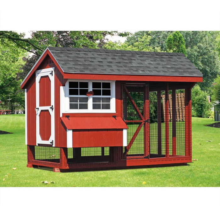 Amish Built Combination Quaker Chicken Coop w/ Attached Run 6'×10' - The Henhouse Collection - Pet Houses Direct