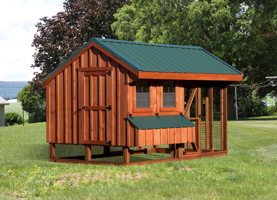 Amish Built Combination Quaker Chicken Coop w/ Attached Run 7'W x 12'L - The Henhouse Collection - Pet Houses Direct