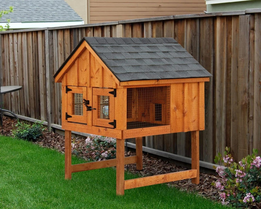 Amish Made Double Rabbit Hutch 4x4 ft with Board and Batten Siding - The Henhouse Collection - Pet Houses Direct