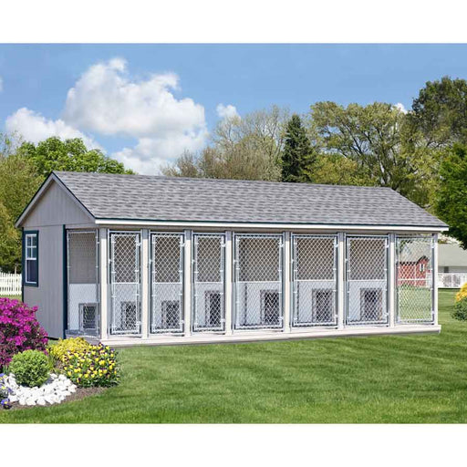 Fully Assembled 12 x 26 ft Amish Built Large 7 Run Dog Kennel with Feed Room - The Dog Kennel Collection - Pet Houses Direct