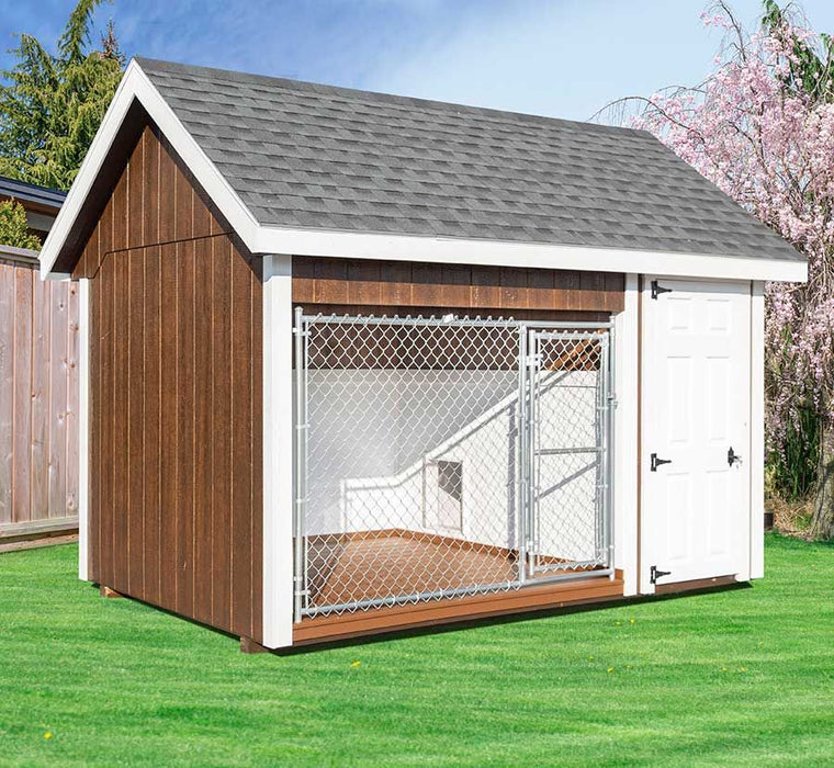 Fully Assembled 8x12 Single Run Dog Kennel with Faux Shed Facade - Made in the USA - Pet Houses Direct