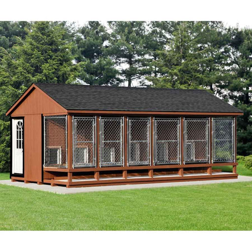 Fully Assembled Amish Built Large Commercial 6 Run Dog Kennel with Feed Room - The Dog Kennel Collection - Pet Houses Direct